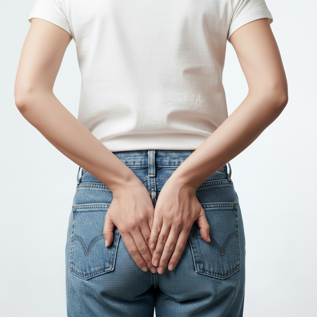 image d'un personne qui a les mains sur le bas des fesses